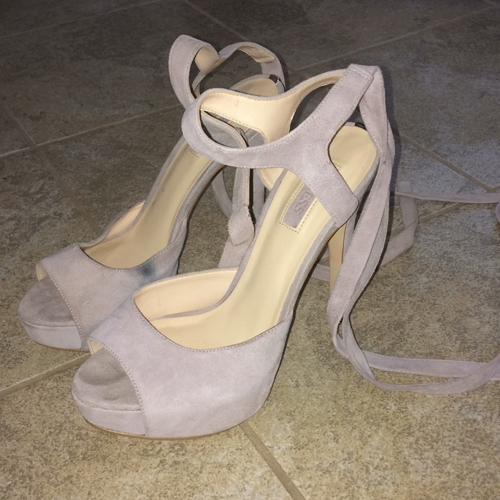 Gray wrap up Guess heels